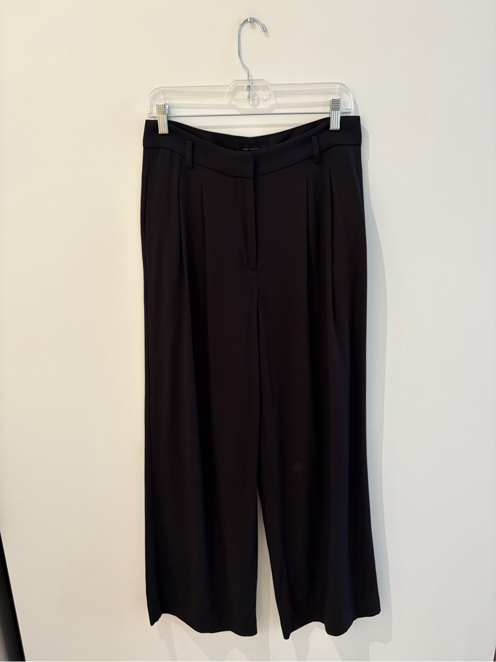 Ann Taylor Black Pleated Wide-Leg Trousers